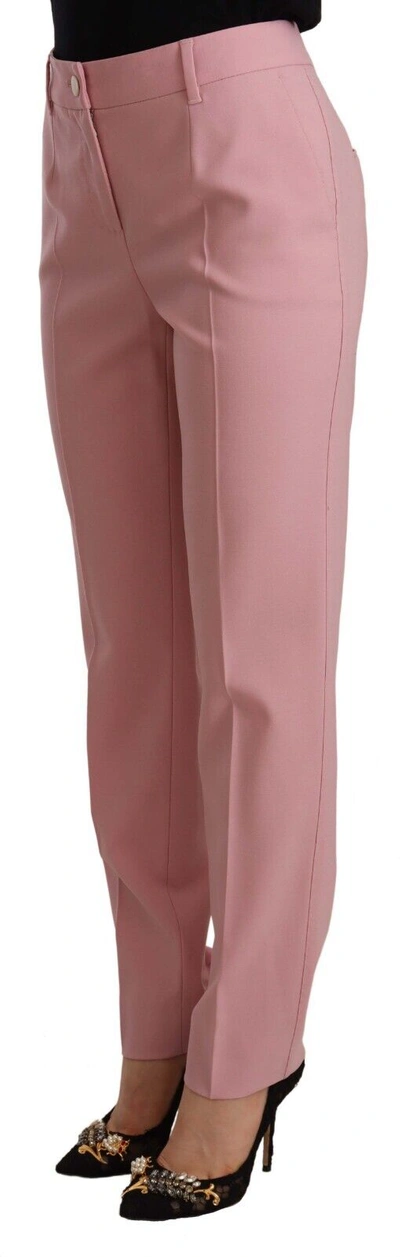 Shop Dolce & Gabbana Pink Wool Stretch High Waist Trouser Women's Pants