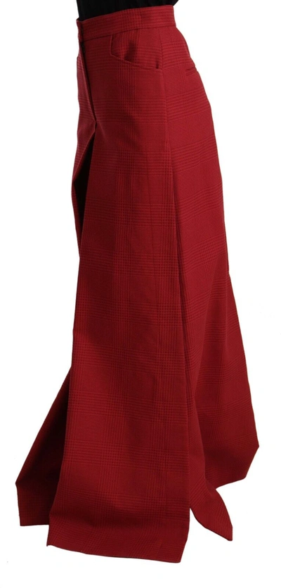 Shop Dolce & Gabbana Red Cotton High Waist Wide Leg Women's Pants