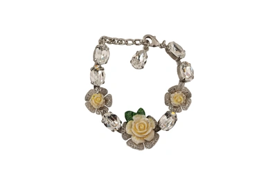 Shop Dolce & Gabbana Elegant Silver Chain Bracelet With Charms &amp; Women's Crystals