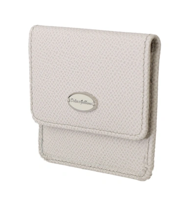 Dolce & Gabbana White Dauphine Leather Holder Pocket Wallet Condom Case In White