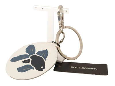 Shop Dolce & Gabbana White Leather Fish Metal Silver Tone Keyring Men's Keychain