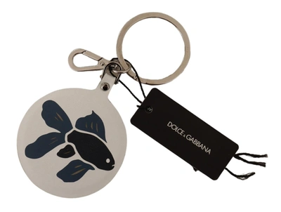 Shop Dolce & Gabbana White Leather Fish Metal Silver Tone Keyring Men's Keychain