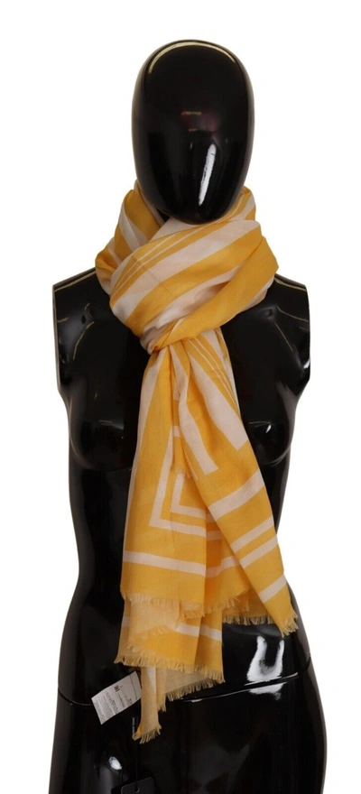 Shop Dolce & Gabbana Elegant Striped Cotton Scarf With Logo Women's Print In Yellow