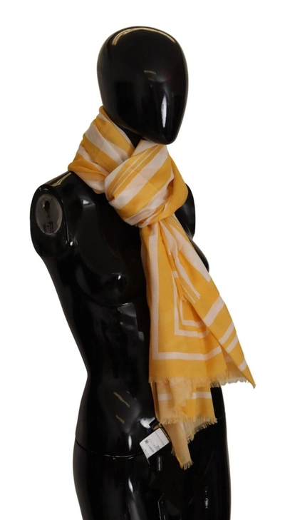 Shop Dolce & Gabbana Elegant Striped Cotton Scarf With Logo Women's Print In Yellow