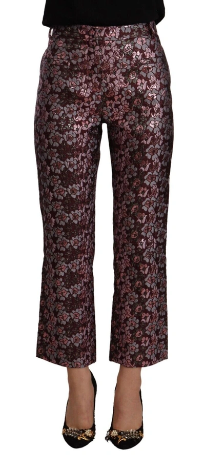 Shop House Of Holland Multicolor Floral Jacquard Flared Cropped Women's Pants