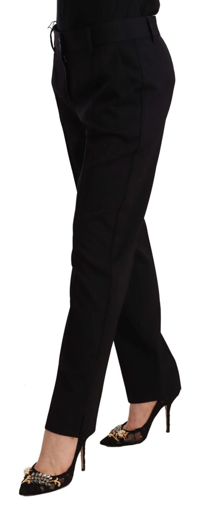 Shop Dolce & Gabbana Black Mid Waist Skinny Trouser Wool Women's Pants