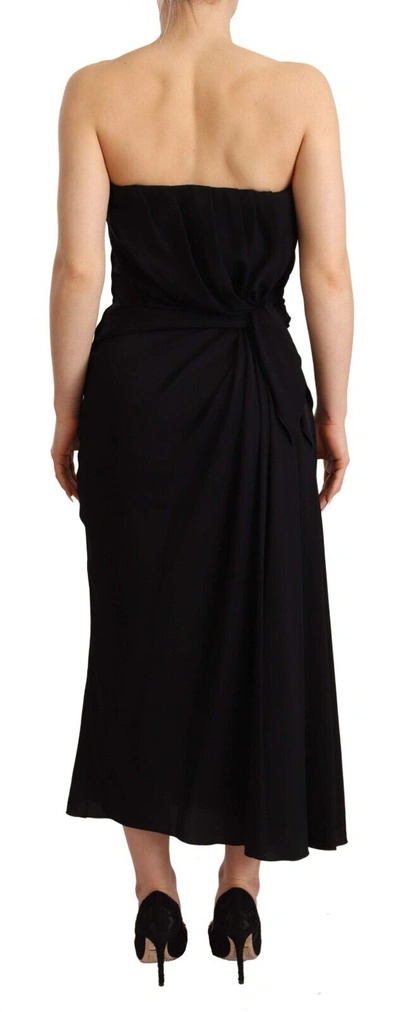 Dolce & Gabbana Black Silk Stretch Strapless Sheath Midi Dress In Black