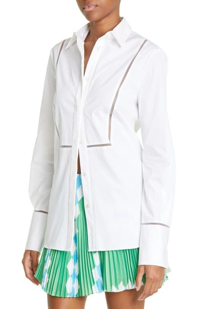 Shop Monse Mesh Insert Cotton Poplin Button-up Shirt In White