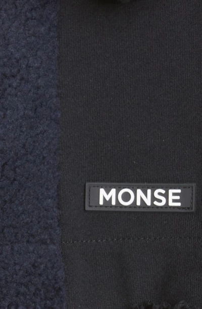 Shop Monse Fleece Stripe Colorblock Crop Cotton Blend Hoodie In Midnight/ Black