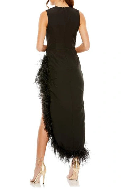 Shop Mac Duggal Feather Trim Asymmetric Dress In Black