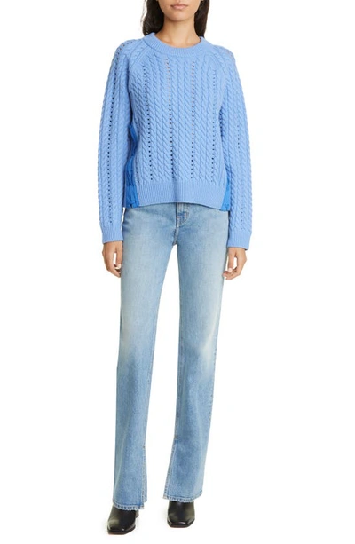 Shop Derek Lam 10 Crosby Atiana Side Lace-up Wool Cable Sweater In Baby Cobalt