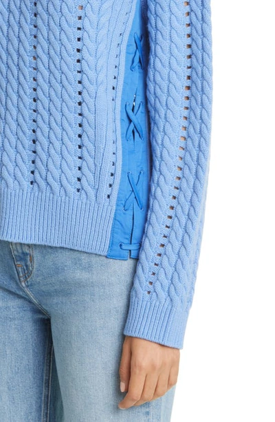 Shop Derek Lam 10 Crosby Atiana Side Lace-up Wool Cable Sweater In Baby Cobalt