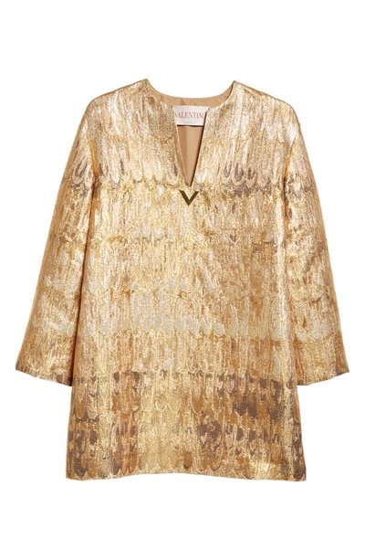 Shop Valentino Long Sleeve Golden Wings Brocade Shift Dress In G70-gold