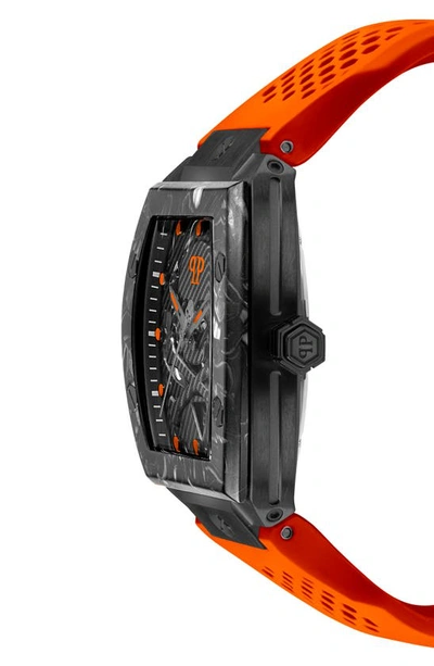 Shop Philipp Plein The $keleton $port Master Silicone Strap Watch, 44mm In Ip Black/ Orange