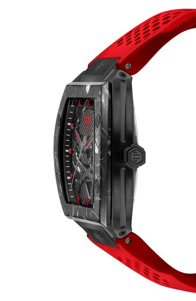 Shop Philipp Plein The $keleton $port Master Silicone Strap Watch, 44mm In Ip Black/ Red