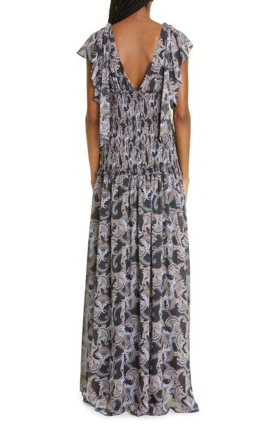 Shop Cinq À Sept Kris Paisley Print Smocked Chiffon Maxi Dress In Raven Multi
