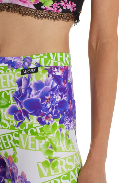 Shop Versace Orchid Print Leggings In White/ Green