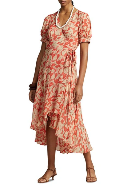 Shop Polo Ralph Lauren Deane Floral Print High-low Midi Dress In Birch Leaves Print