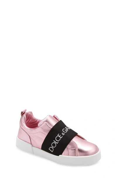 Shop Dolce & Gabbana Kids' Metallic Slip-on Sneaker In Pink
