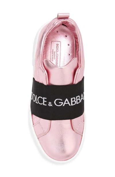 Shop Dolce & Gabbana Kids' Metallic Slip-on Sneaker In Pink
