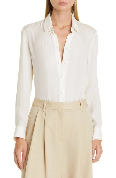 Shop Nili Lotan Gaia Slim Fit Silk Blend Shirt In Ivory