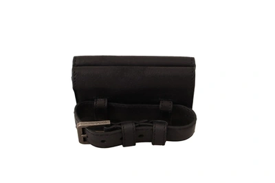 Dolce & Gabbana Black Leather Trifold Purse Belt Strap Multi Kit Men's Wallet In Black