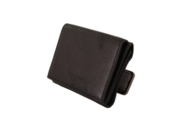 Dolce & Gabbana Black Leather Trifold Purse Belt Strap Multi Kit Men's Wallet In Black