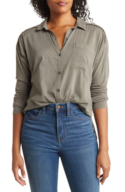 Shop Splendid Paige Button-up Shirt In Soft Vintage Olive Brown