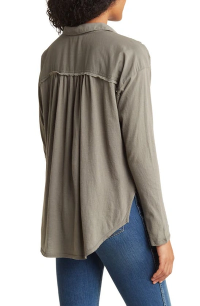 Splendid Pierce Embroidered Blouse In Soft Vintage Olive Brown