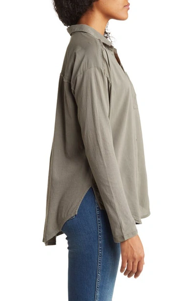 Splendid Pierce Embroidered Blouse In Soft Vintage Olive Brown