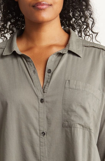Splendid Pierce Embroidered Blouse In Soft Vintage Olive Brown