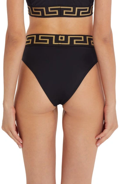 Shop Versace Greca High Waist Bikini Bottoms In Black