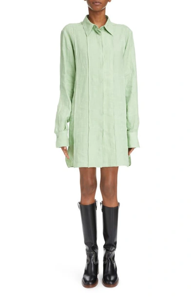 Shop Chloé Long Sleeve Linen Voile Shirtdress In Limpid Green