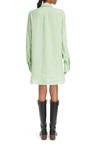 Shop Chloé Long Sleeve Linen Voile Shirtdress In Limpid Green
