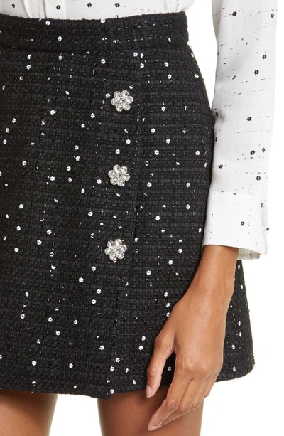 Shop Adam Lippes Crystal Detail Cotton Blend Tweed Skirt In Black