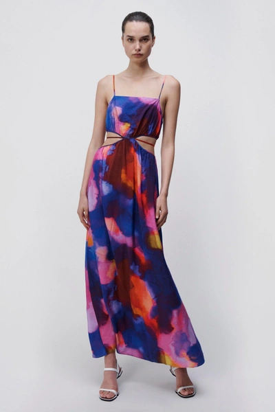 Shop Jonathan Simkhai Amora Printed Coverup Maxi Dress In Cobalt Watercolor