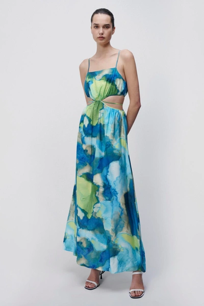 Shop Jonathan Simkhai Amora Printed Coverup Maxi Dress In Lime Watercolor