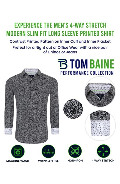 Shop Tom Baine Regular Fit Performance Stretch Long Sleeve Button Front Shirt In Navy Dots