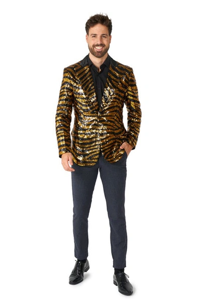 Opposuits Tiger Royale Sequin Notch Collar Blazer In Yellow