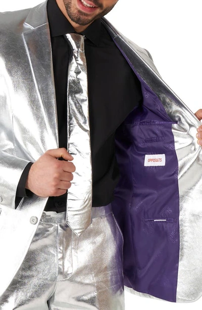Opposuits Shiny Silver Two Button Notch Lapel Suit In Grey