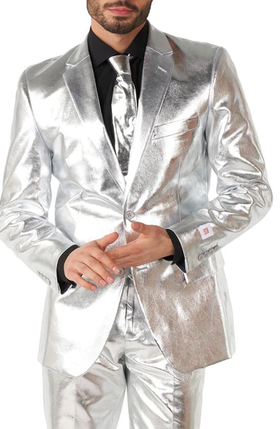 Opposuits Shiny Silver Two Button Notch Lapel Suit In Grey