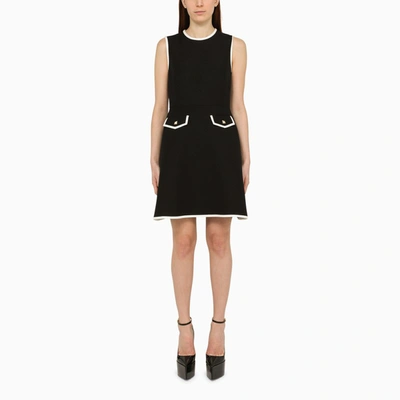 Valentino Embellished Piped Wool And Silk-blend Knitted Dress In Black