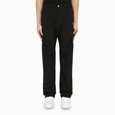 Shop Marcelo Burlon County Of Milan Black Cargo Trousers With Embroidered Logo
