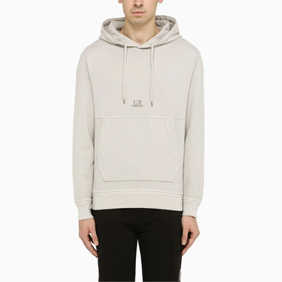 Shop C.p. Company Flint Grey Hoodie With Embroidered Logo
