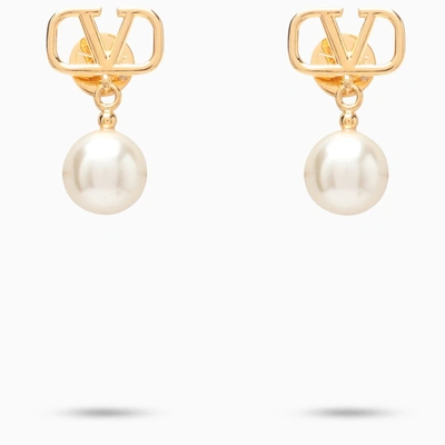 Shop Valentino Gold Earrings With Pearls In Metal