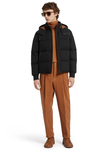 Zegna Quilted Oasi Cashmere Hooded Down Jacket In Brown