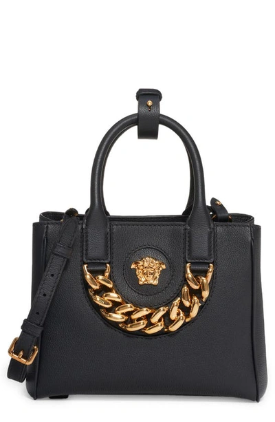 Shop Versace Small La Medusa Chain Veau Leather Tote In Black- Gold