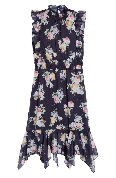 Shop Ava & Yelly Kids' Floral Print Sleeveless Chiffon Maxi Dress In Navy