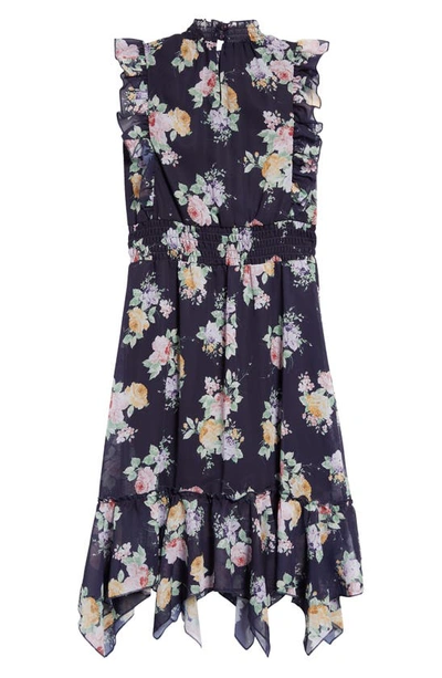 Ava & Yelly Kids' Floral Print Sleeveless Chiffon Maxi Dress In Navy