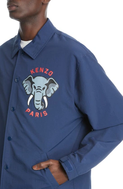 Shop Kenzo Elephant Graphic Nylon Coach Jacket In 77 - Midnight Blue
